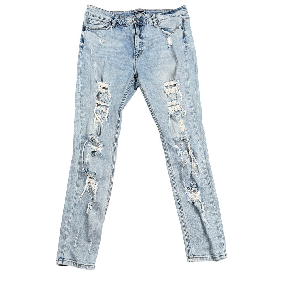 Fashion Nova Womens‎ Light Wash Heavily Distressed Shredded Slim Jeans Blue 11